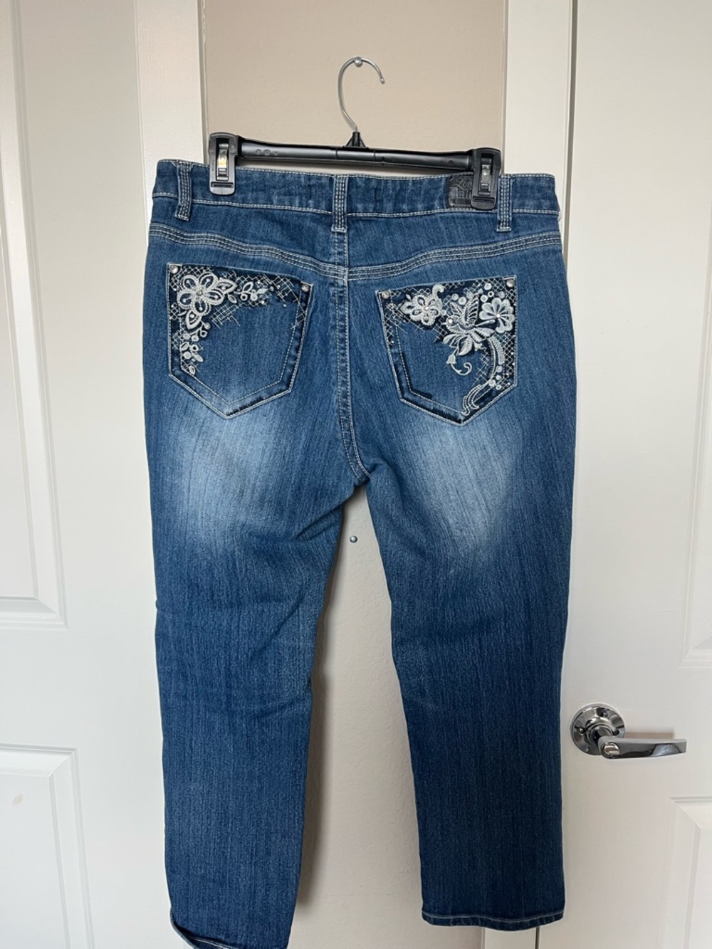 Love Nation Blue Embroidered Pocket Straight Leg Jeans